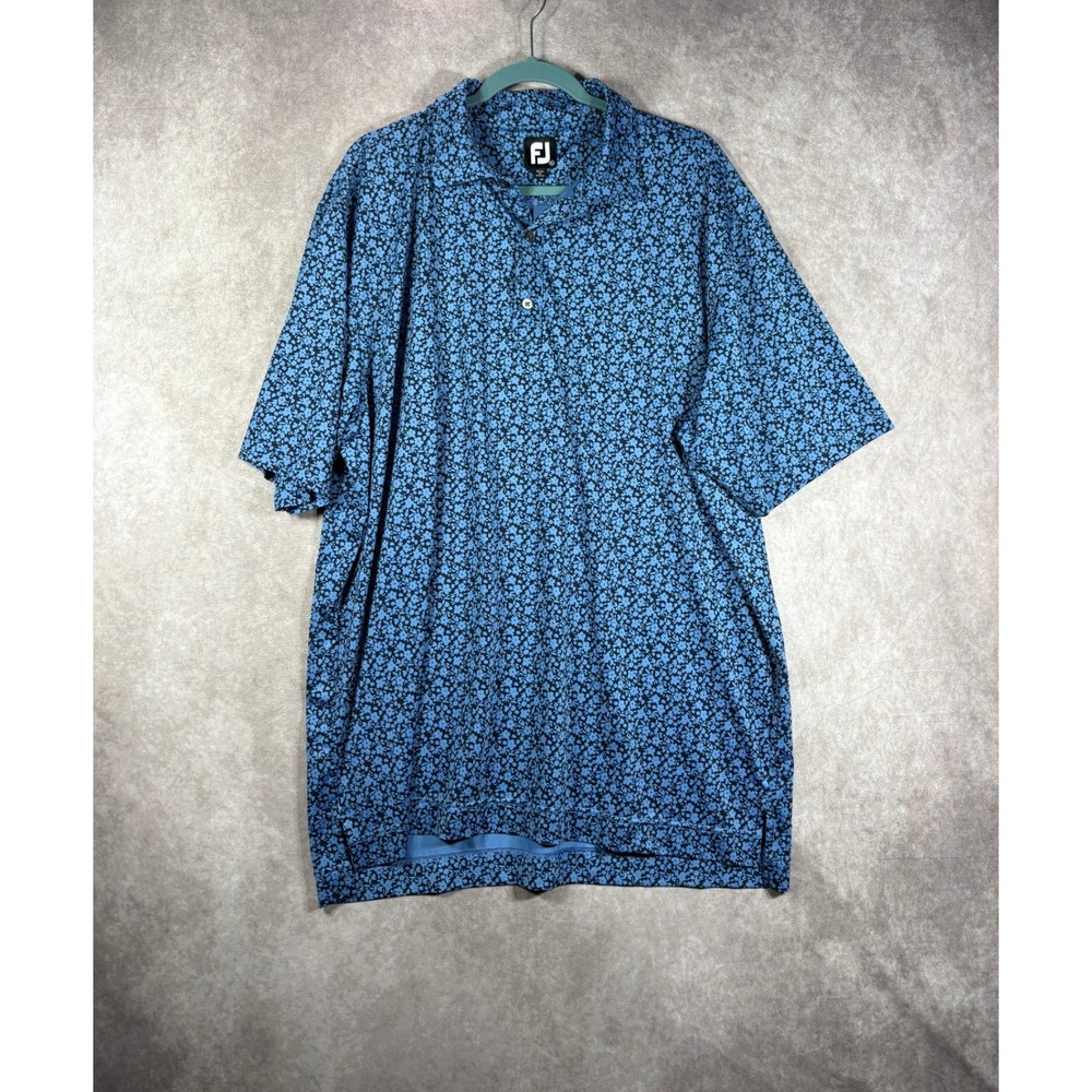 FootJoy Golf Polo Shirt Mens XL Blue Floral Performance Short Sleeve Stretch